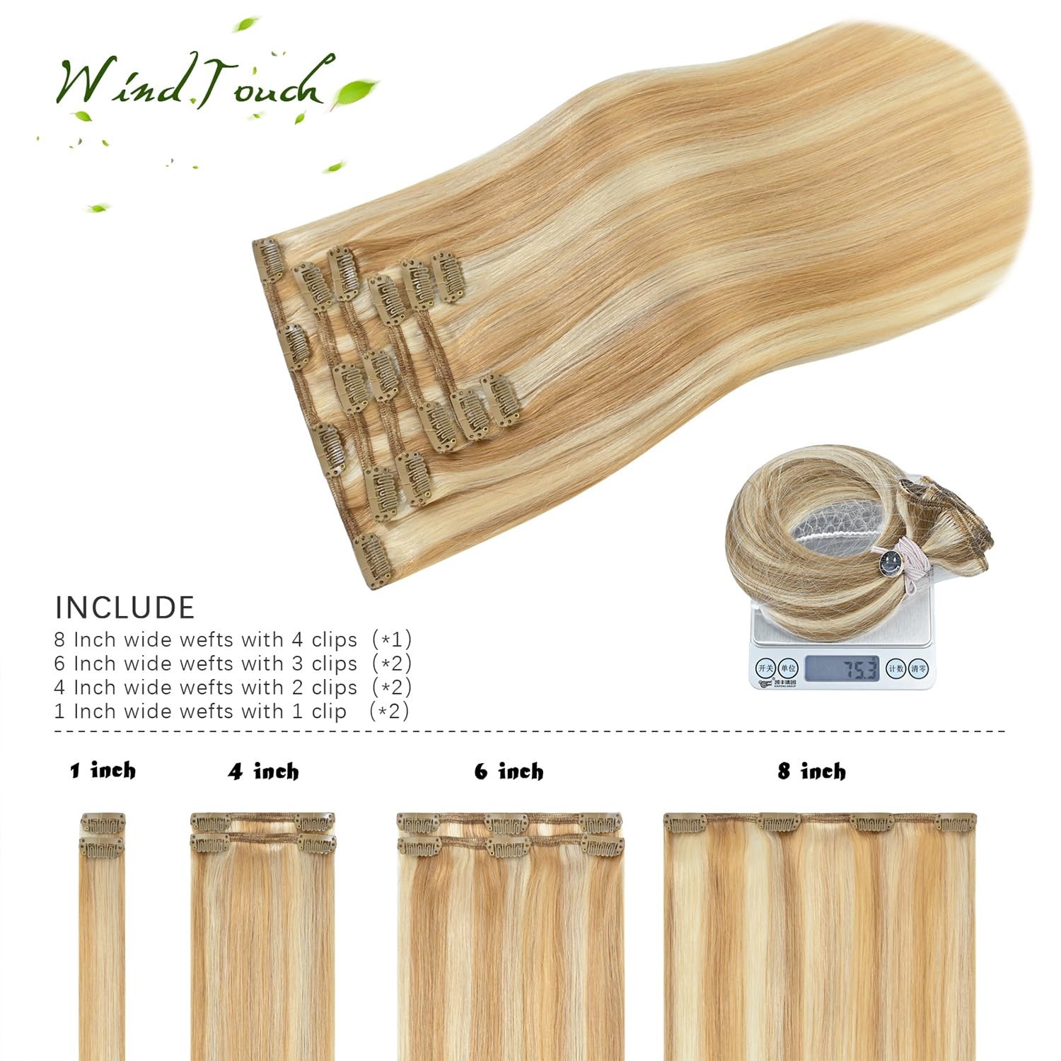 Clip in Hair Extensions Real Human Hair Clip-on Remy Hair Thick Balayage Colors