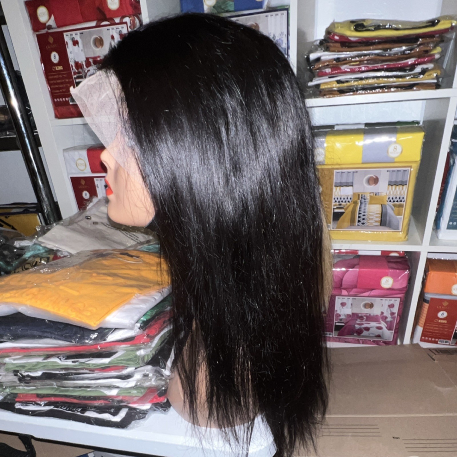 Straight Black Lace Front Wig Sew-In Free-Part for Women