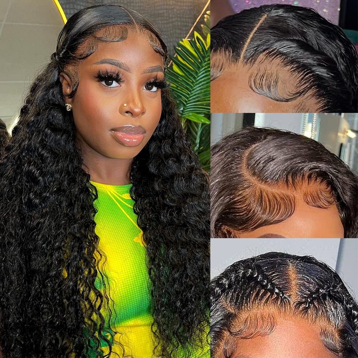 18 Inch Deep Wave Lace Front Wigs Human Hair 4×4 HD Lace Closure Wig 150% Den…