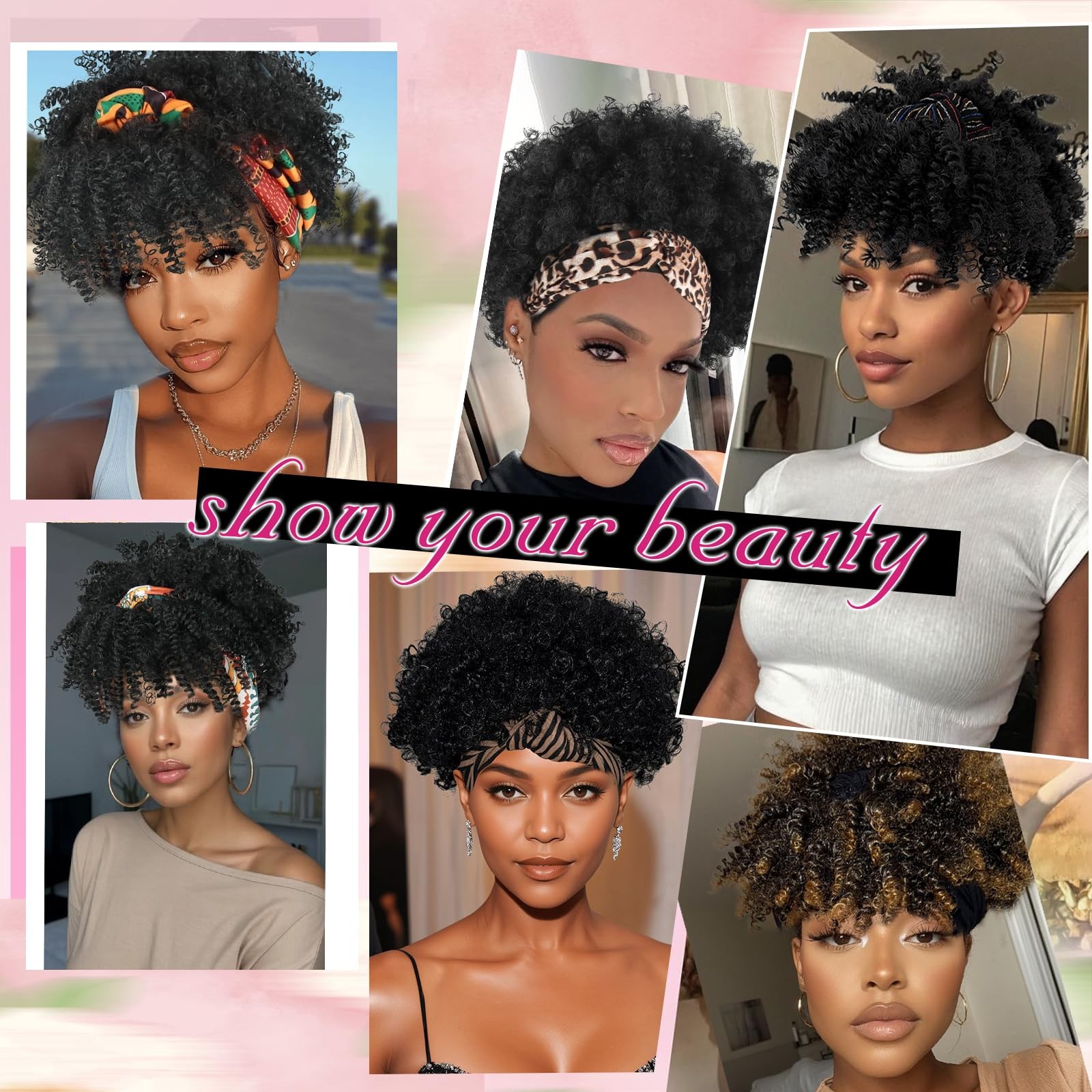 Mayouda Short Omber Grey Headband Wig for Black Women with Bangs Head-Wrap Wi…