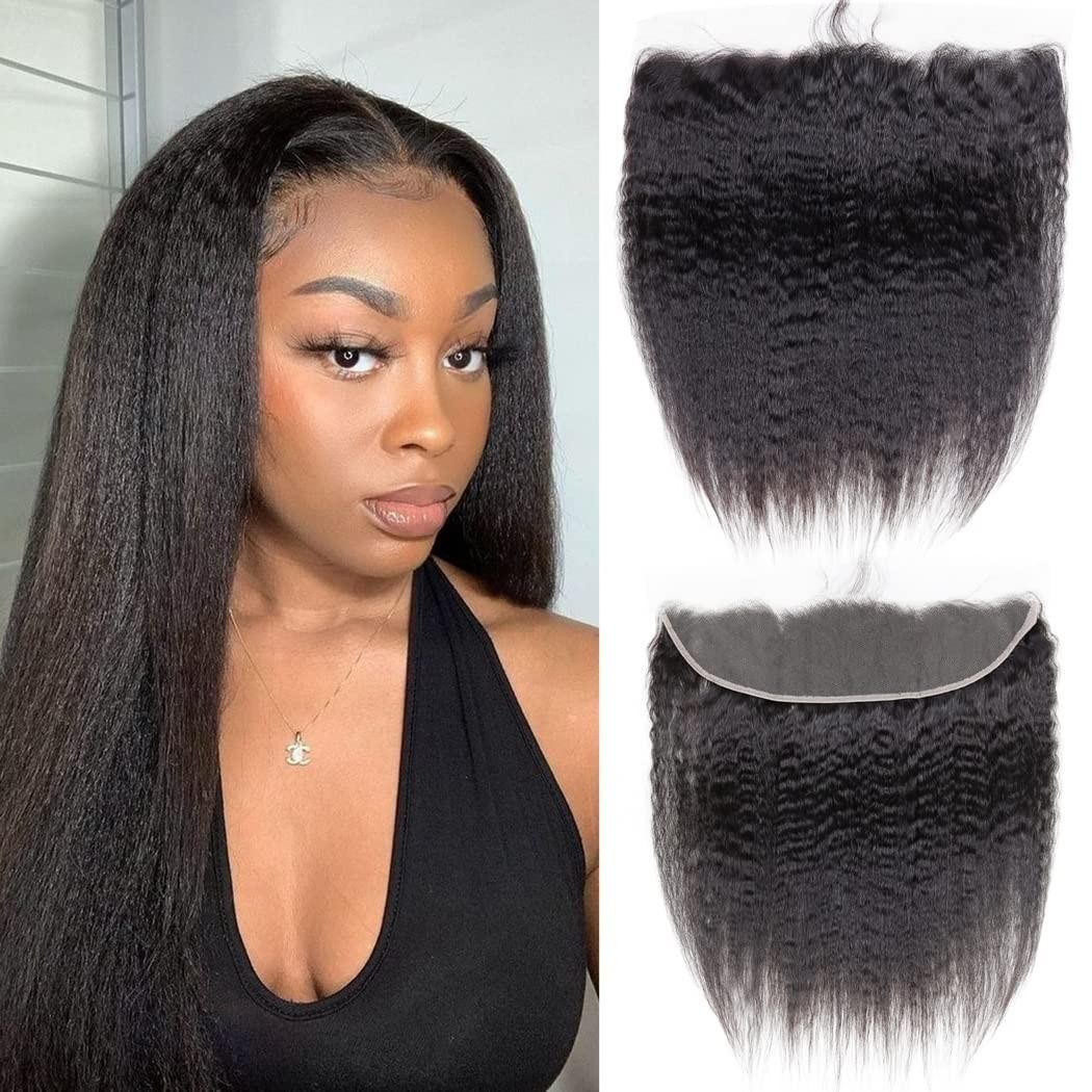 Brazilian Kinky Straight Yaki Human Hair 13×4 Ear to Ear Lace Frontal Closure