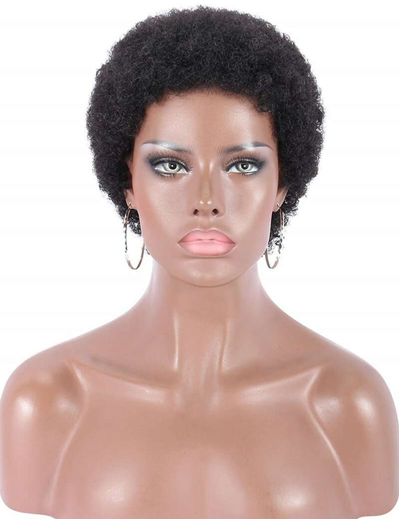 Human Hair Wig Short Black Afro Kinky Curly Wig for Women No Lace