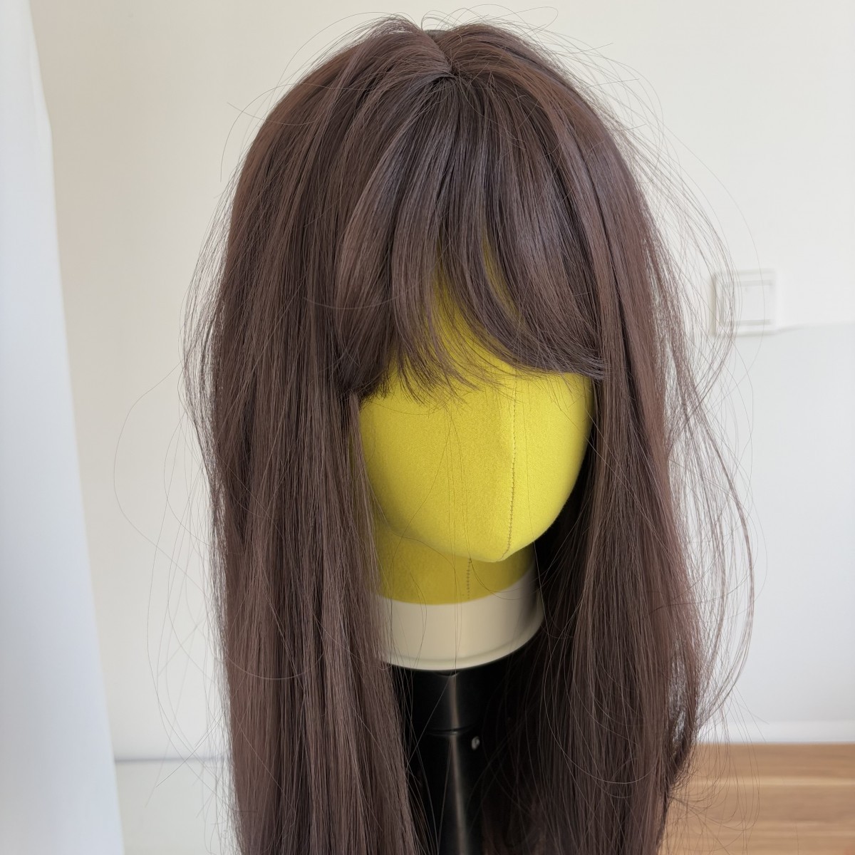 Long Straight Dark brown Women Heat Resistant Hair Soft Cosplay Wigs With Bangs