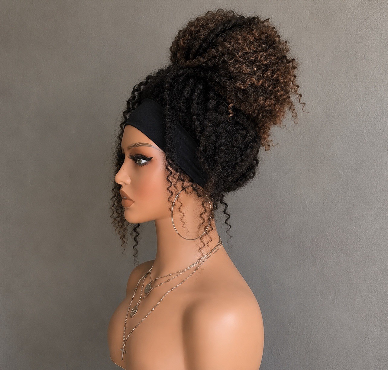 Hot!!! summer synthetic afro Kinky Curly Headband Wig. Ombre Brown Natural Look