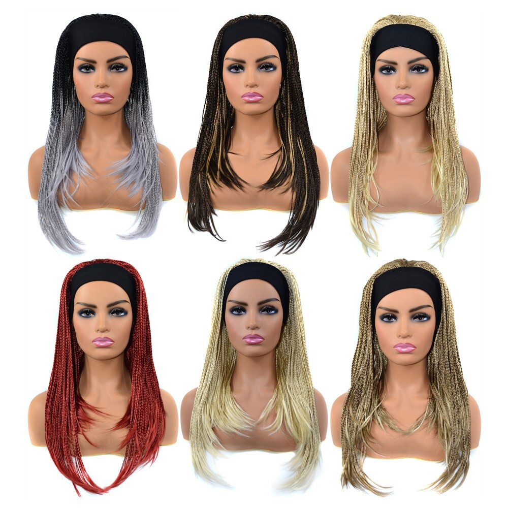 Box Braided Headband Wig for Black Women 18″ Synthetic Full Braids Wig Wrap Wig