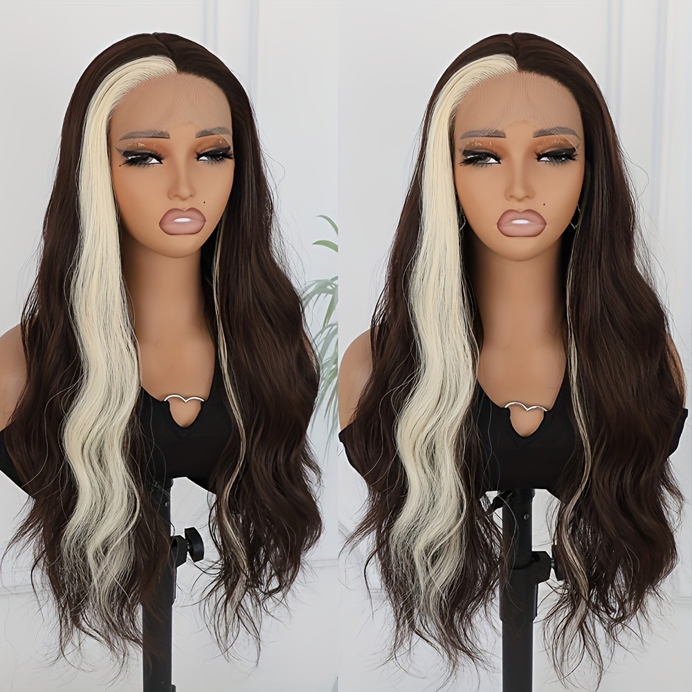 Brown Color Hair Blonde Highlights Lace Front Wig Pre Plucked Hairline Body Wave