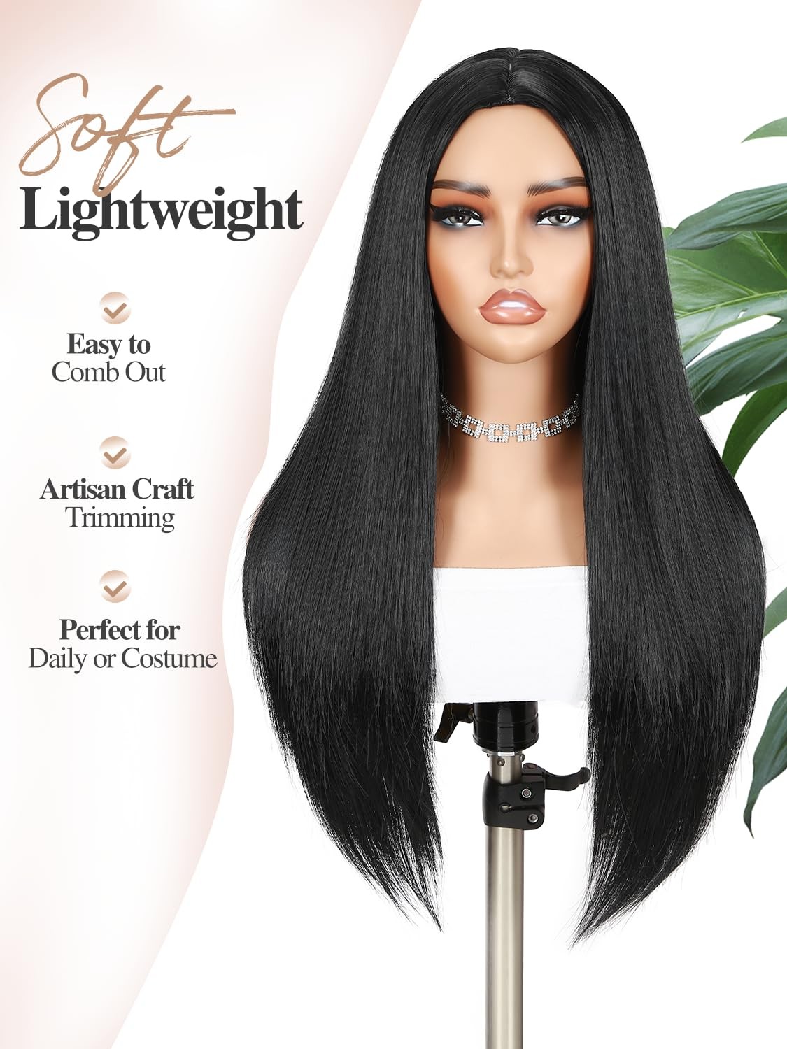Long Black Wigs Straight Black Hair Dye Wig for Women Middle Part Synthetic H…
