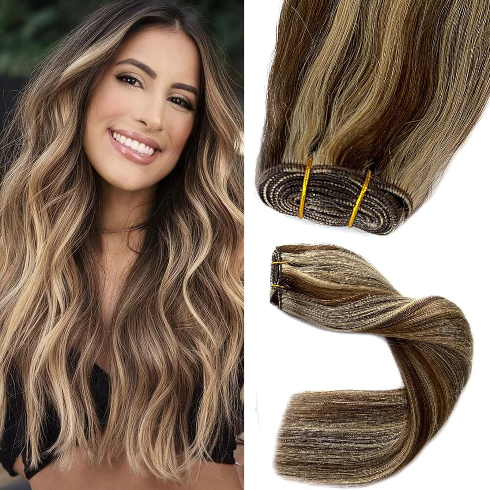 Double Weave Sew in Hair Extensions Weft Brazilian Remy Human Hair Full Head100g