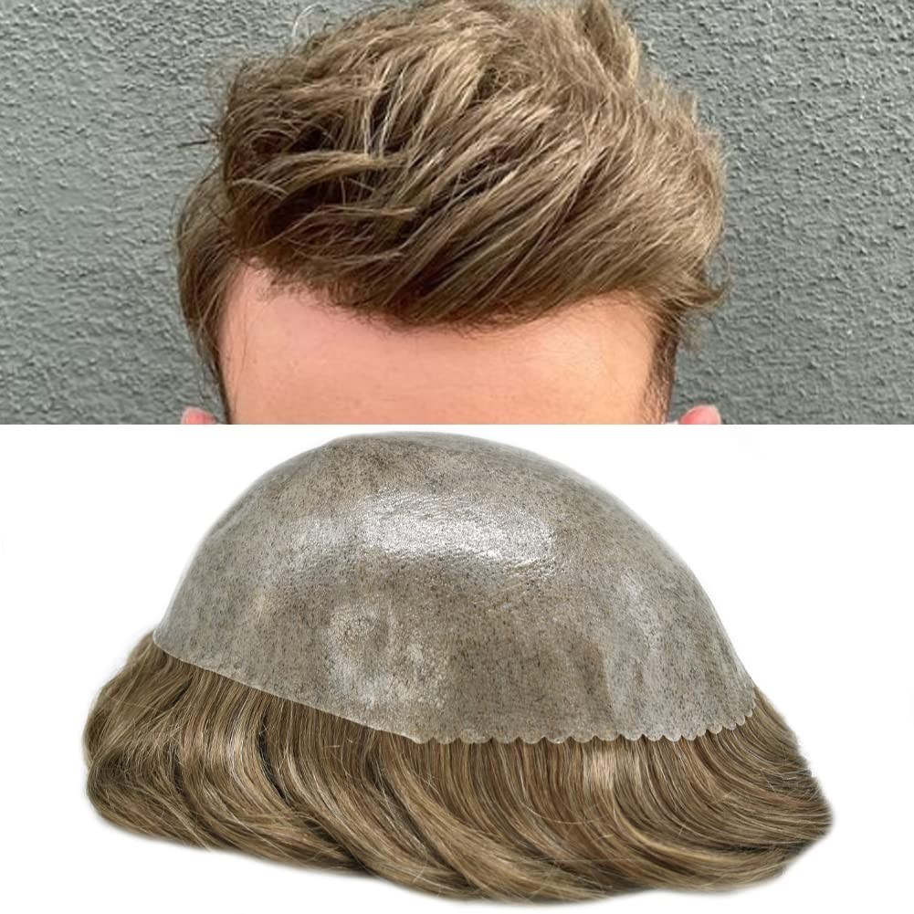 Toupee for Men Hair Replcement System Mens Toupee Full Poly Thin Skin Human Hair