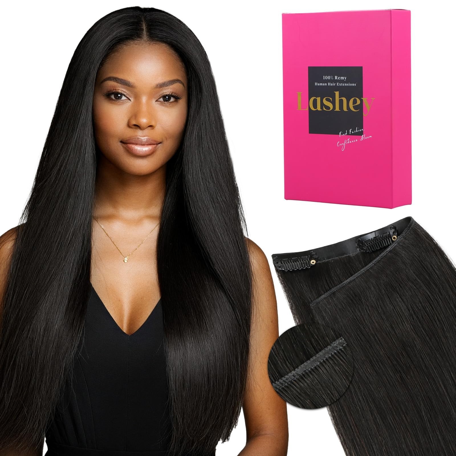 Seamless Clip-In Hair Extensions 110g, Real Human Hair, Natural Black, 16 Inch,