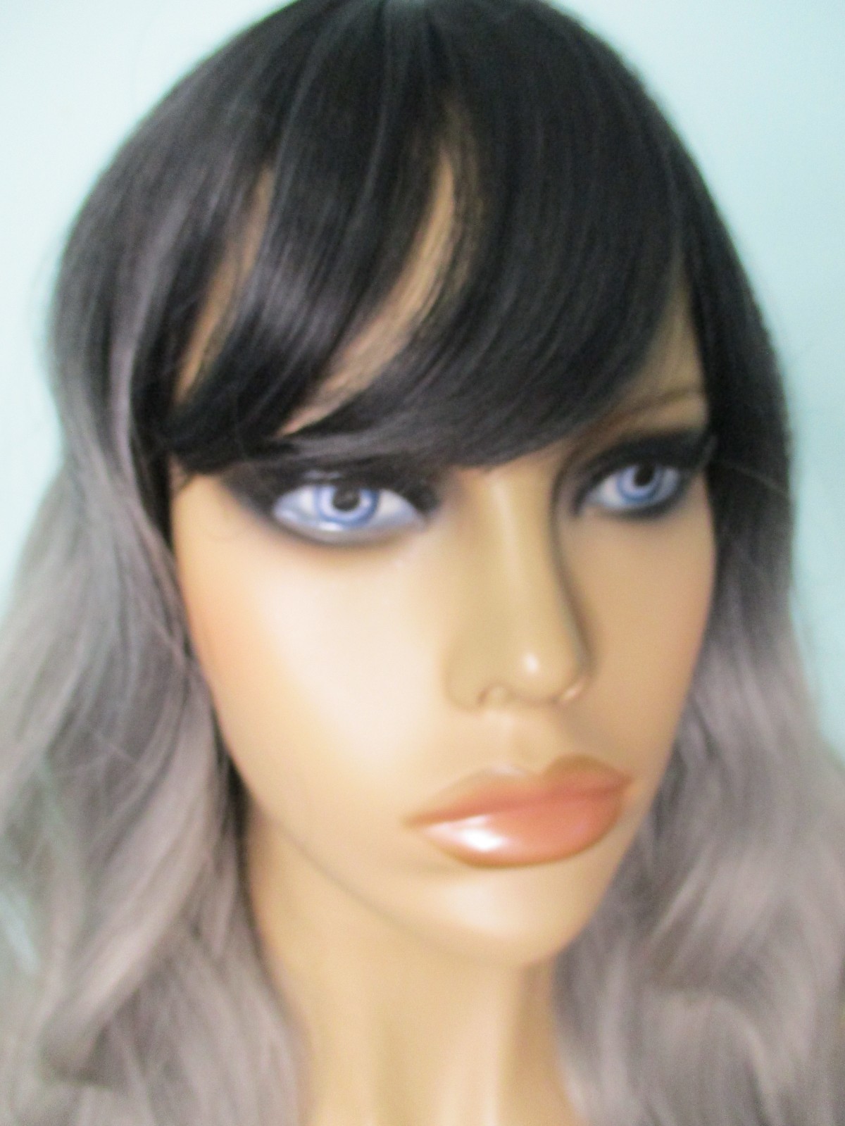 30″ violet gray and black ombre long wavy WIG – NEW – swept bangs