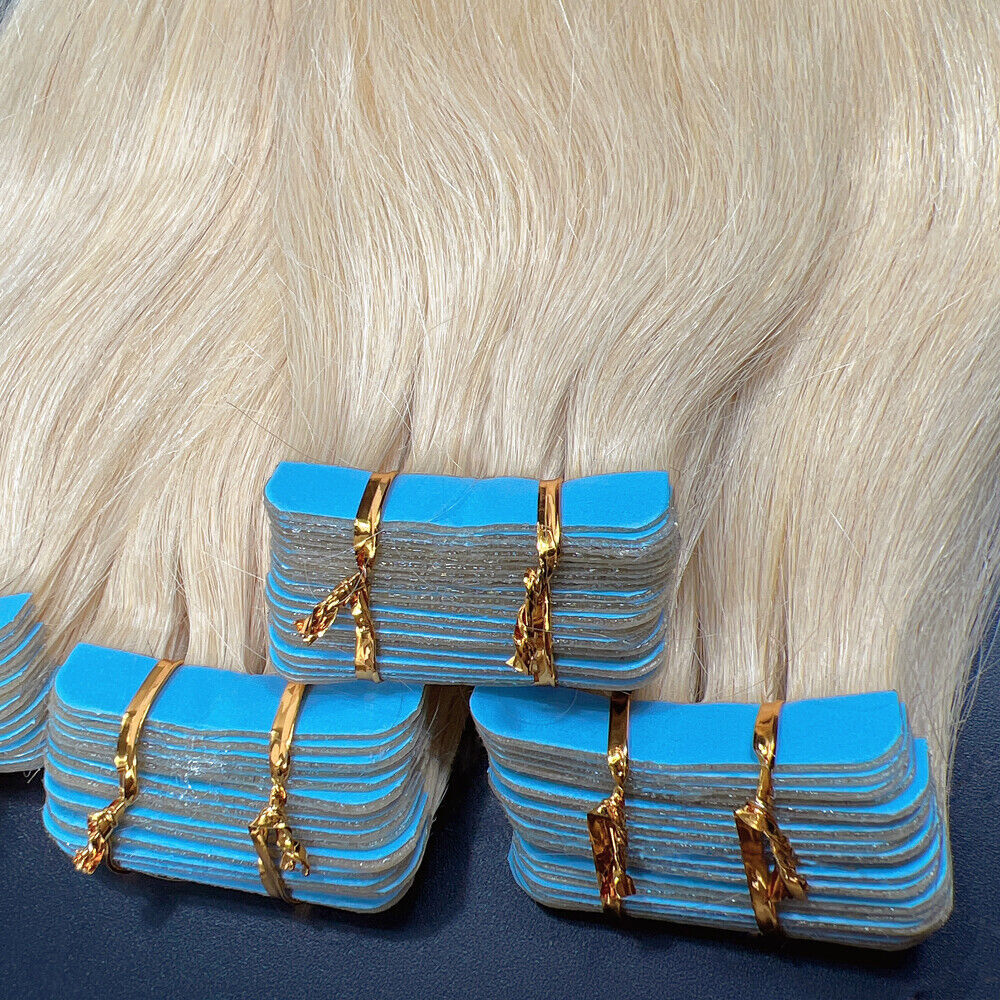 Tape In Real Human Hair Extensions Invisible Glue Skin Wefts Full Head Remy Hair
