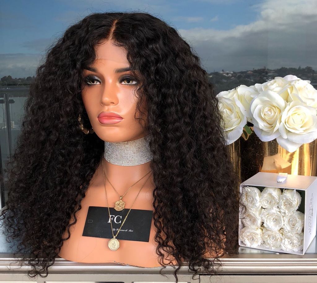 Long Curly Natural Black Lace Front Human Hair Blend Wigs Heat Ok Women Fashion