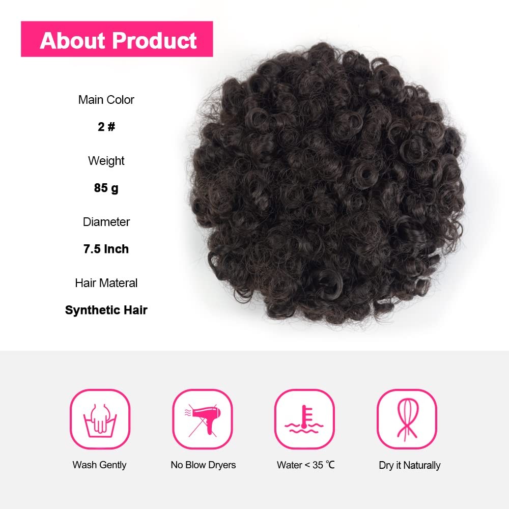 Curly Wavy Afro Puff Drawstring Ponytail 6 Inch 80g Natural Black Loose Wave