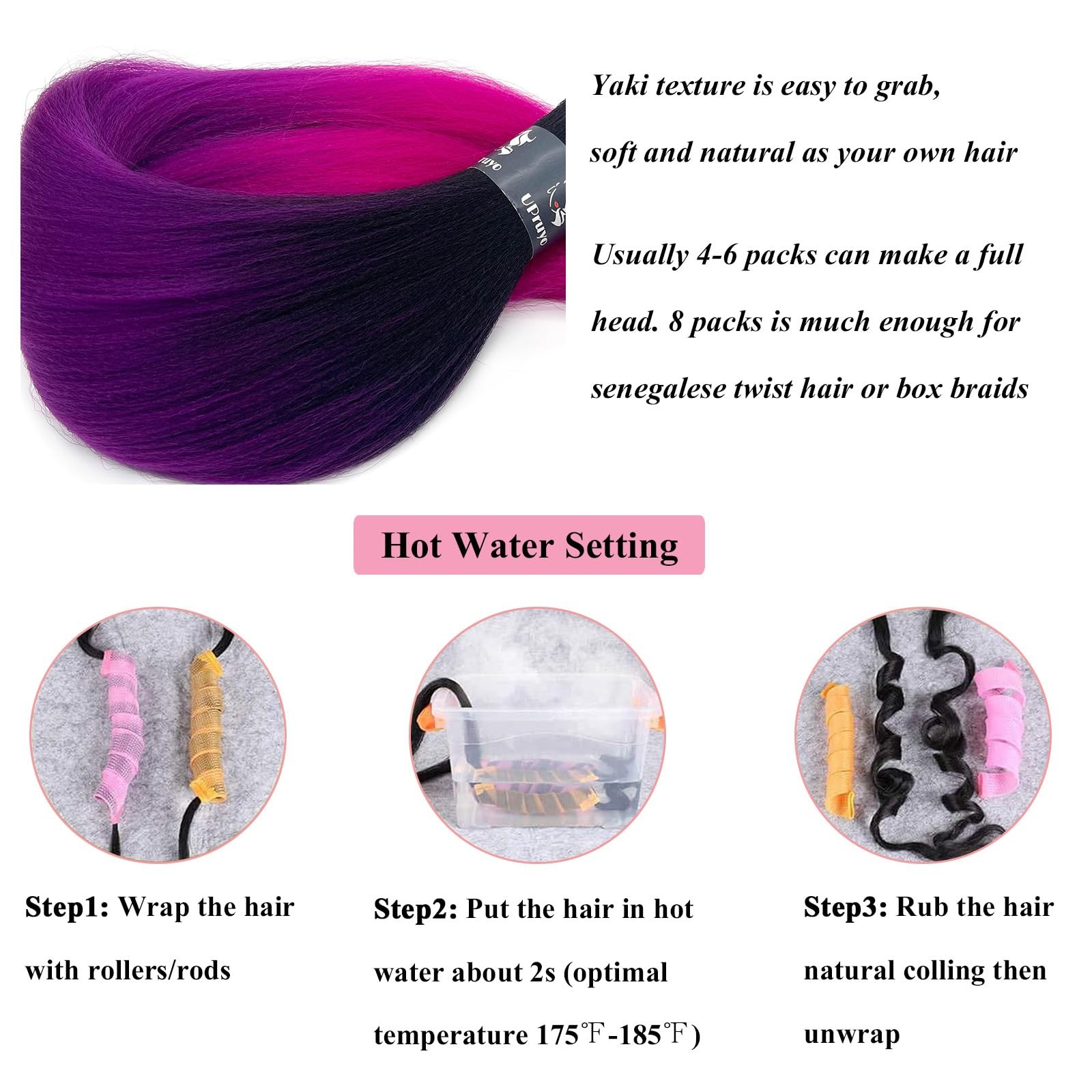 Upruyo Purple Pink Ombre Braiding Hair Pre Stretched Knotless Pink Prestretched