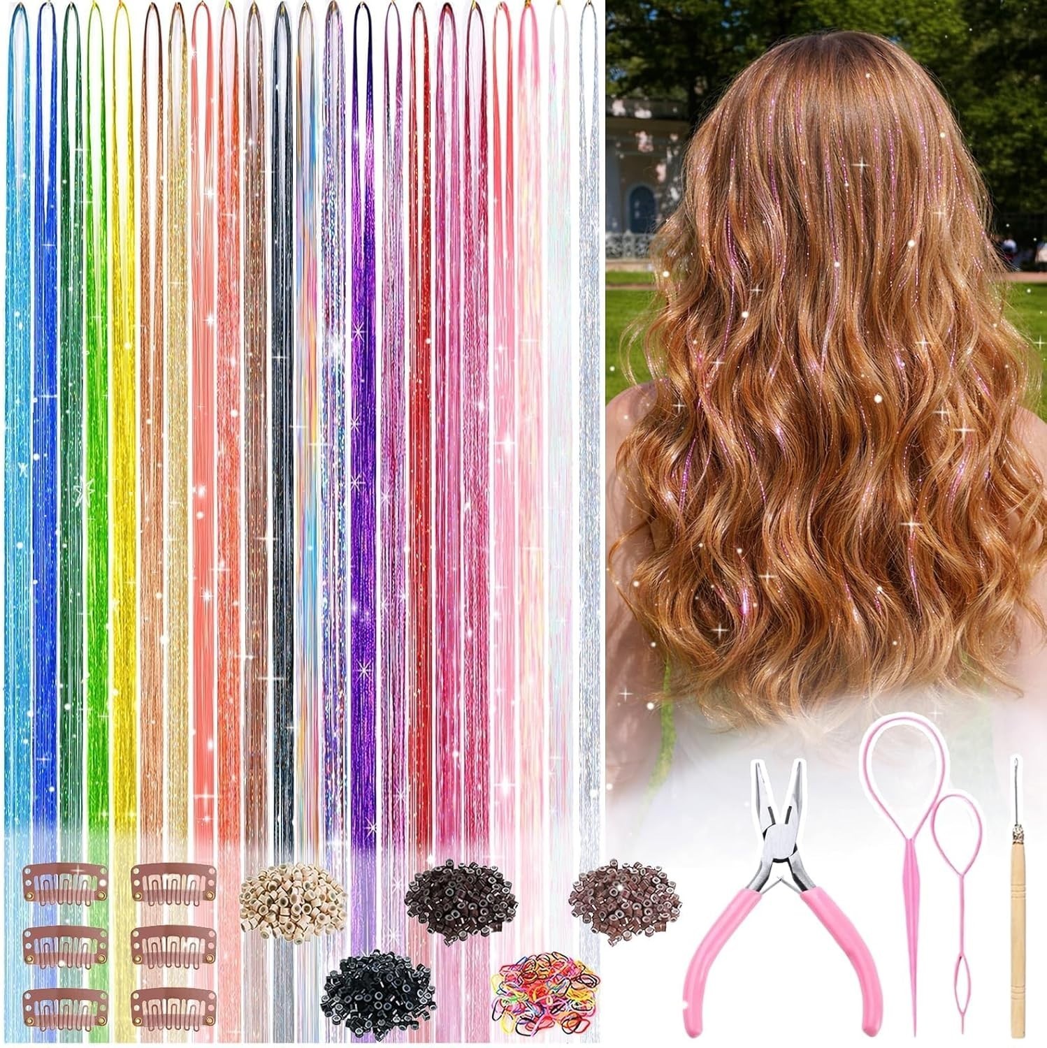 All-in-One Hair Tinsel Kit with 22 Colors – Perfect for Festivals & Events