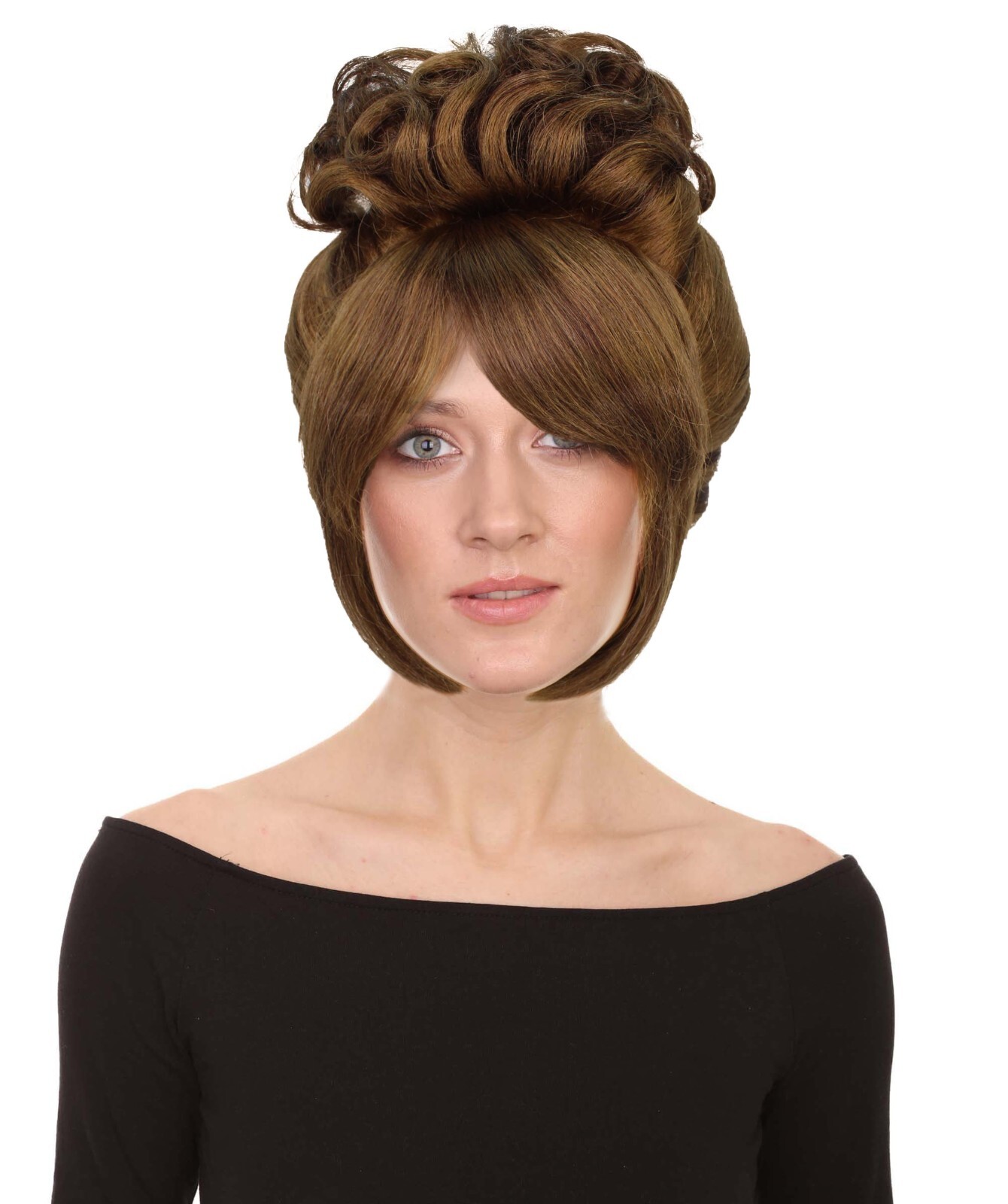 HPO Adult Women’s Dark Brown Beehive Wig with Light Brown Highlights,HW-7157