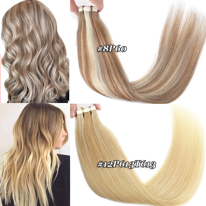 THICK Tape In 100% Remy Human Hair Extensions Skin Weft FULL HEAD 60PCS Straight