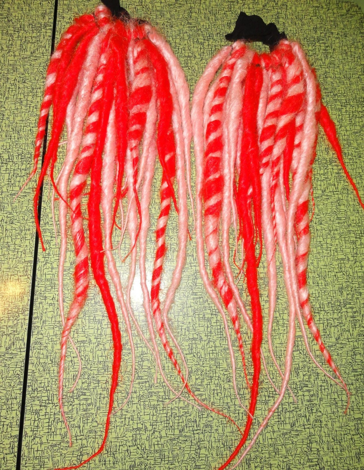 Pink & Red Dread Falls swirls dreadlocks hair extensions cyber goth dreads emo