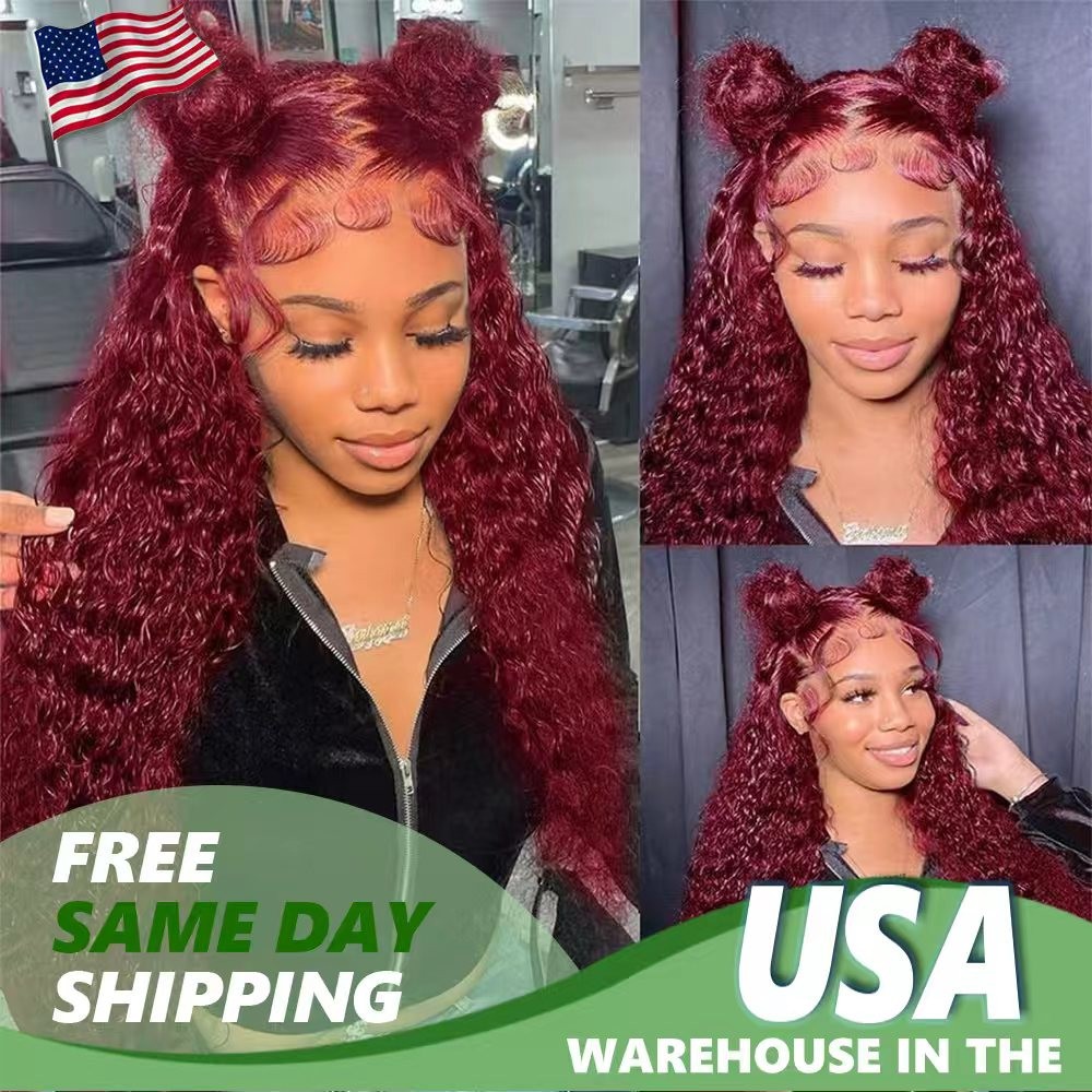 5×5 Jerry Curly Burgundy 99J Brazilian Virgin Wigs 200% Density Human Hair