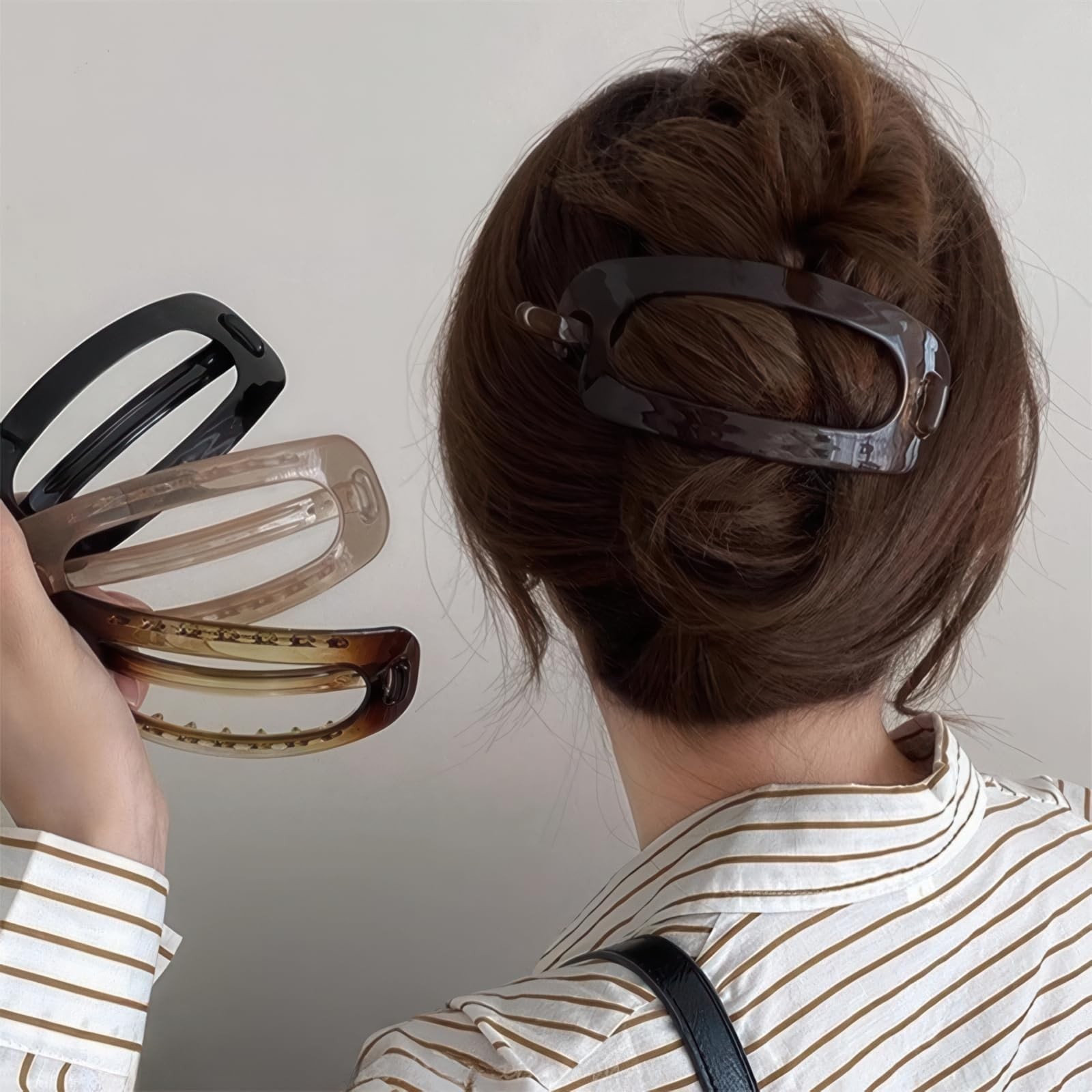 6PCS French Oval Hair Barrette Clips Plastic Bun Ponytail Holder Flexible Pla…