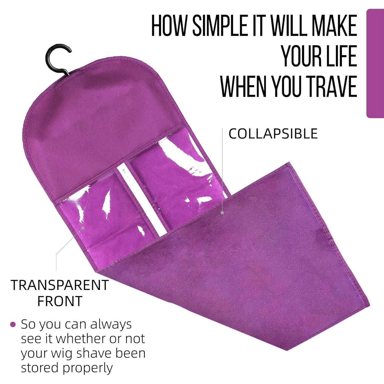 3PCS Purple Wig Hook Hanger Hair Holder Storage Dust-proof Bags Non-Woven Fabric