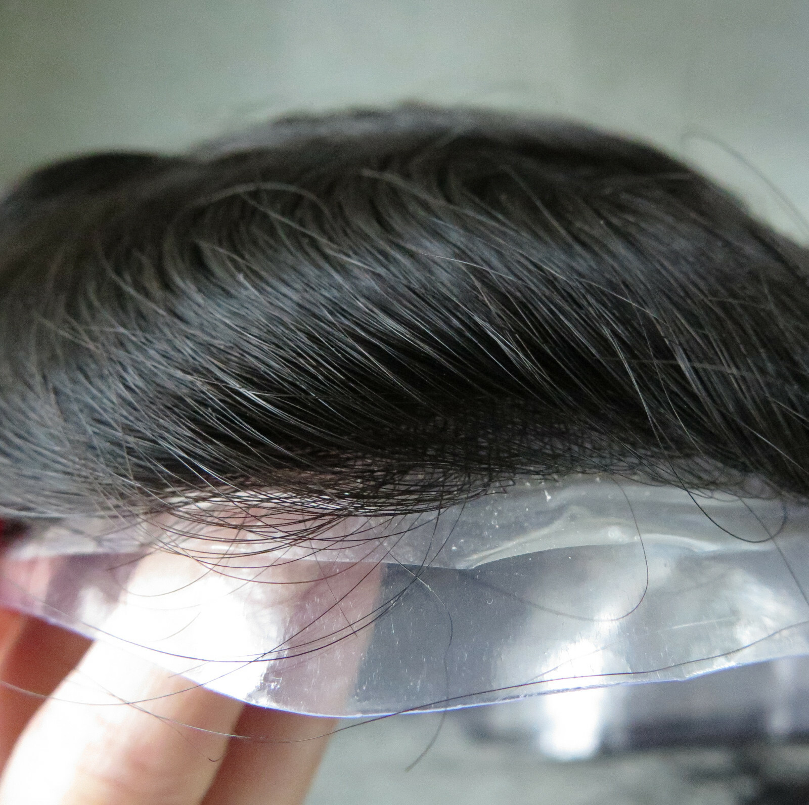 Mens Super Thin Skin V-loop Natural Human Hair Wigs Replacement System Toupee #1