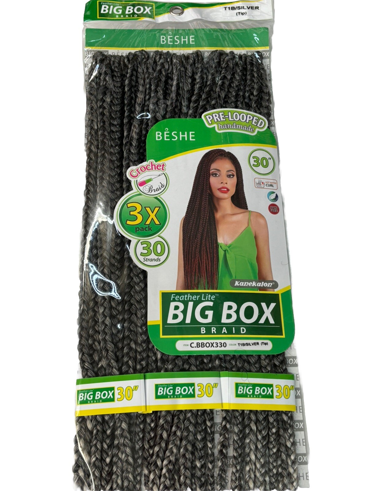 BIG BOX BRAID 30″ CROCHET PRE-LOOPED 3X 30 STRANDS / Salt And Pepper Color OMBRÉ