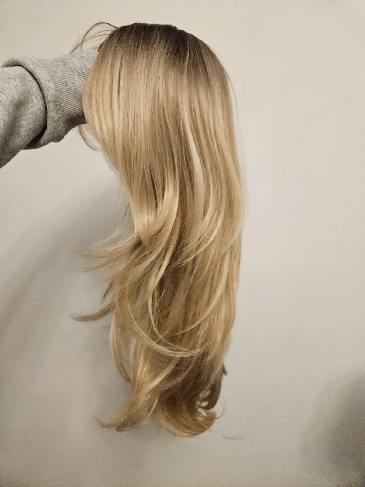New Medium Ombre BLONDE Straight Layered Long Hair Wig With BANGS