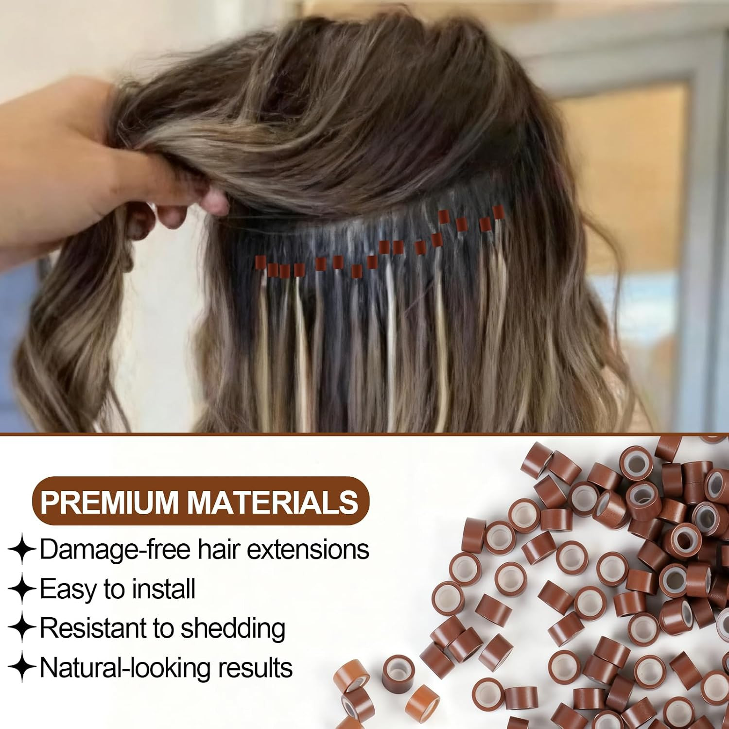 1000PCS Silicone Hair Extensions Beads, 5Mm Lined Micro Links Beads, 5Colors Rin