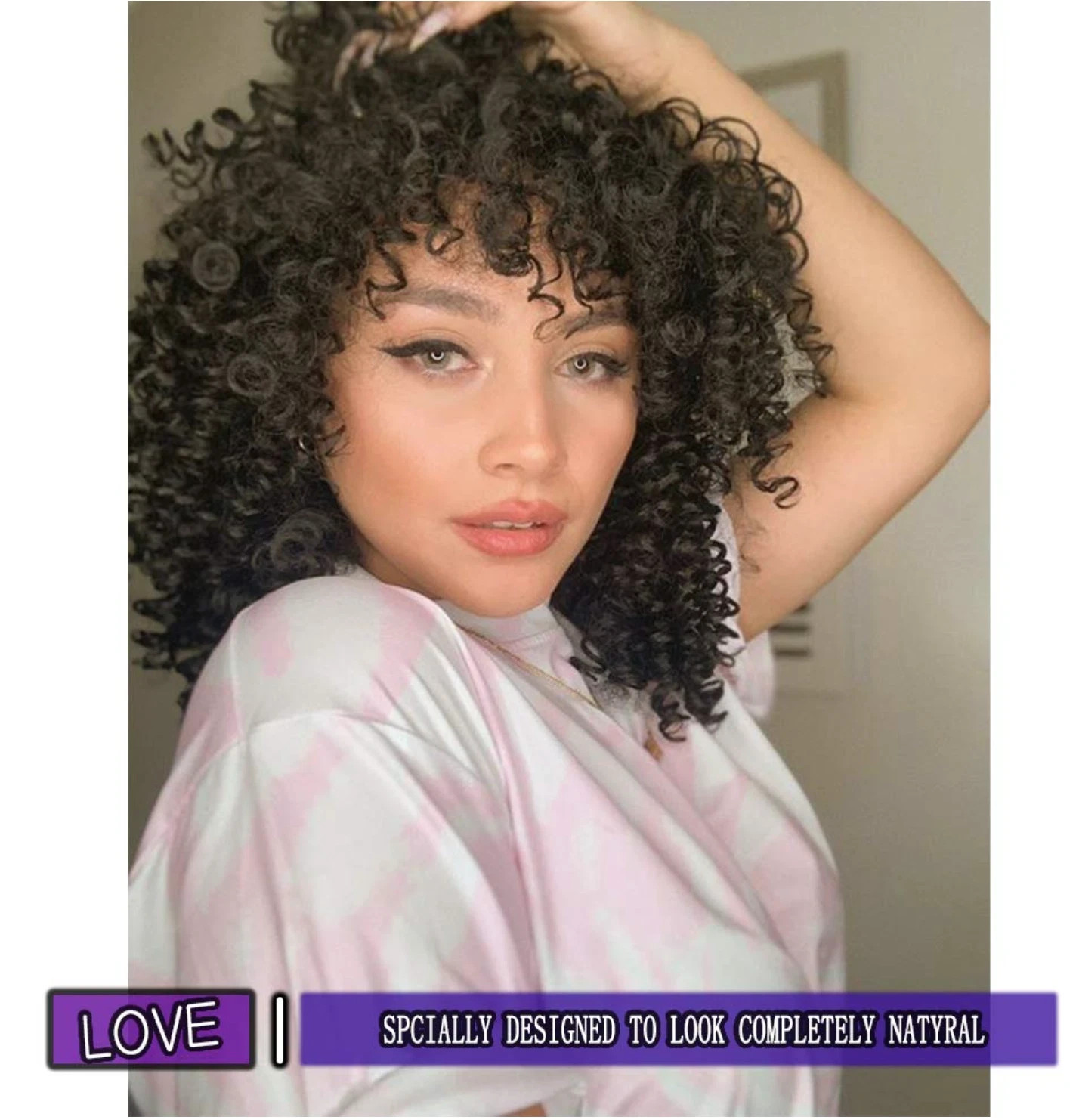 Afro Curly Wig for Black Women 15 in Natural Black Heat Resistant Synthetic
