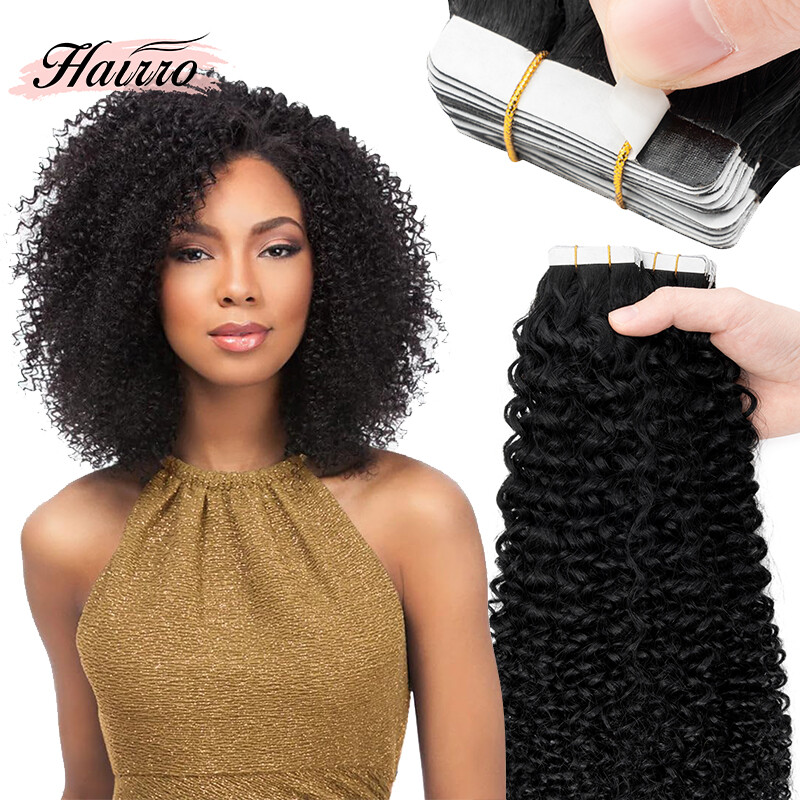 Yaki Curly Wavy Tape In Human Hair Extensions Invisible Skin Weft 100% Real Remy