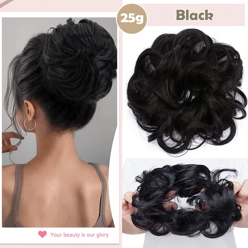 Natural As Human Hair Messy Bun Ponytail Extensions Curly Scrunchie Updo Chignon