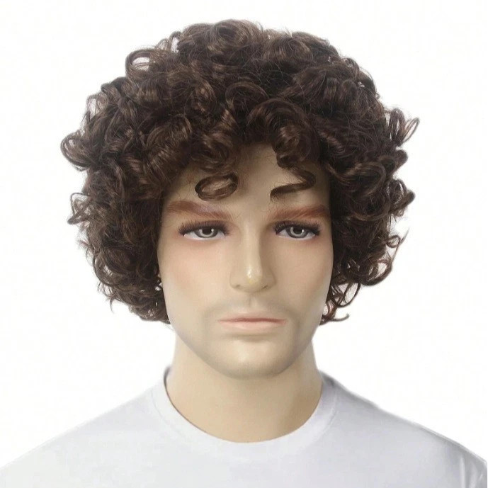 Short Curly Brown Afro Wig for Male Guy California Mens Cosplay Costume Daily