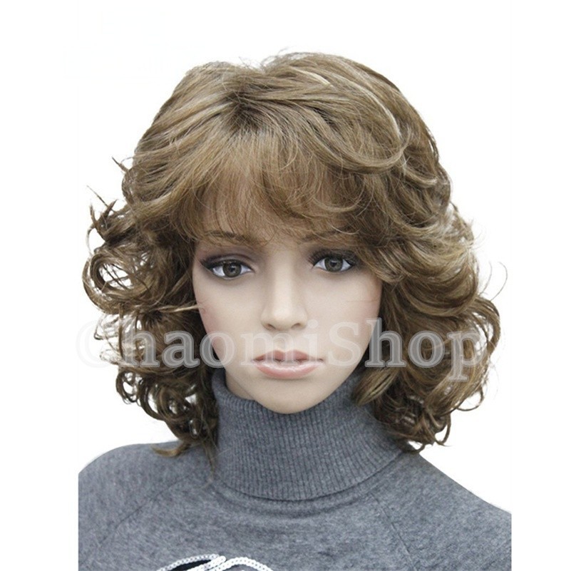 Medium Fluffy Curly Blonde Mix Synthetic Hair Wigs Women Soft Natural Daily