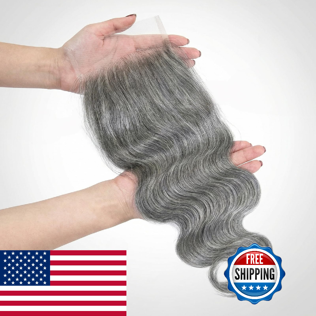 Mydiva Salt And Pepper Body Wave Closure Natural Grey 10 Inch 4X4 Hd