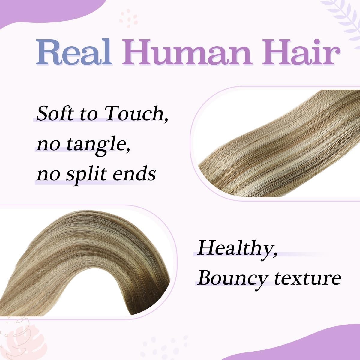 20″ Balayage Clip-In Human Hair Extensions, Dark Brown to Ash Blonde, 120g, 6pcs