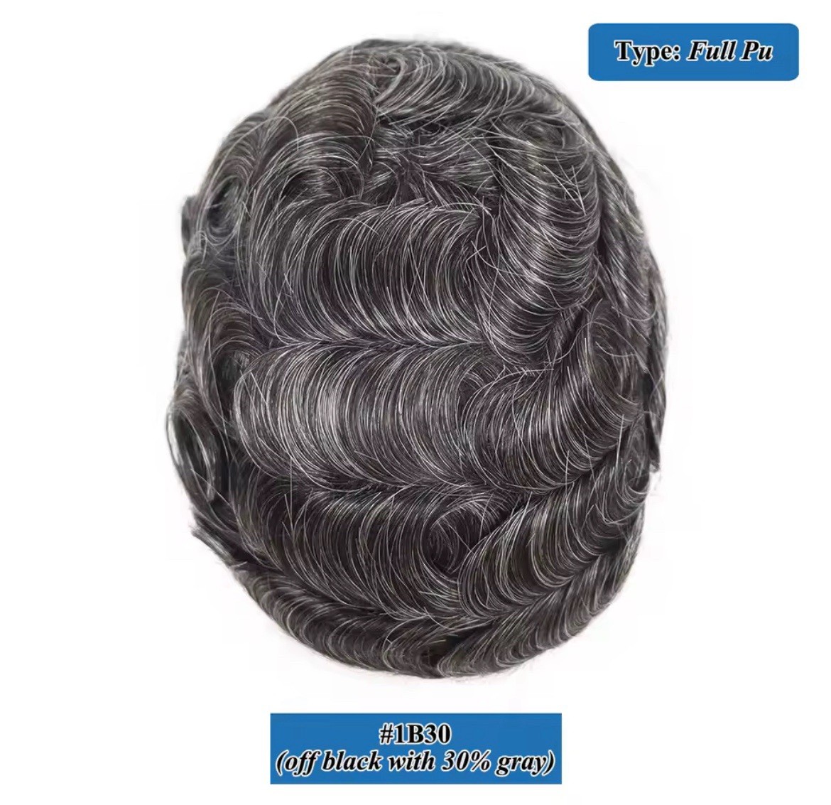 Men’s Human Hair Toupee Hairpiece Full PU Base V-Loop Wavy 8x10in