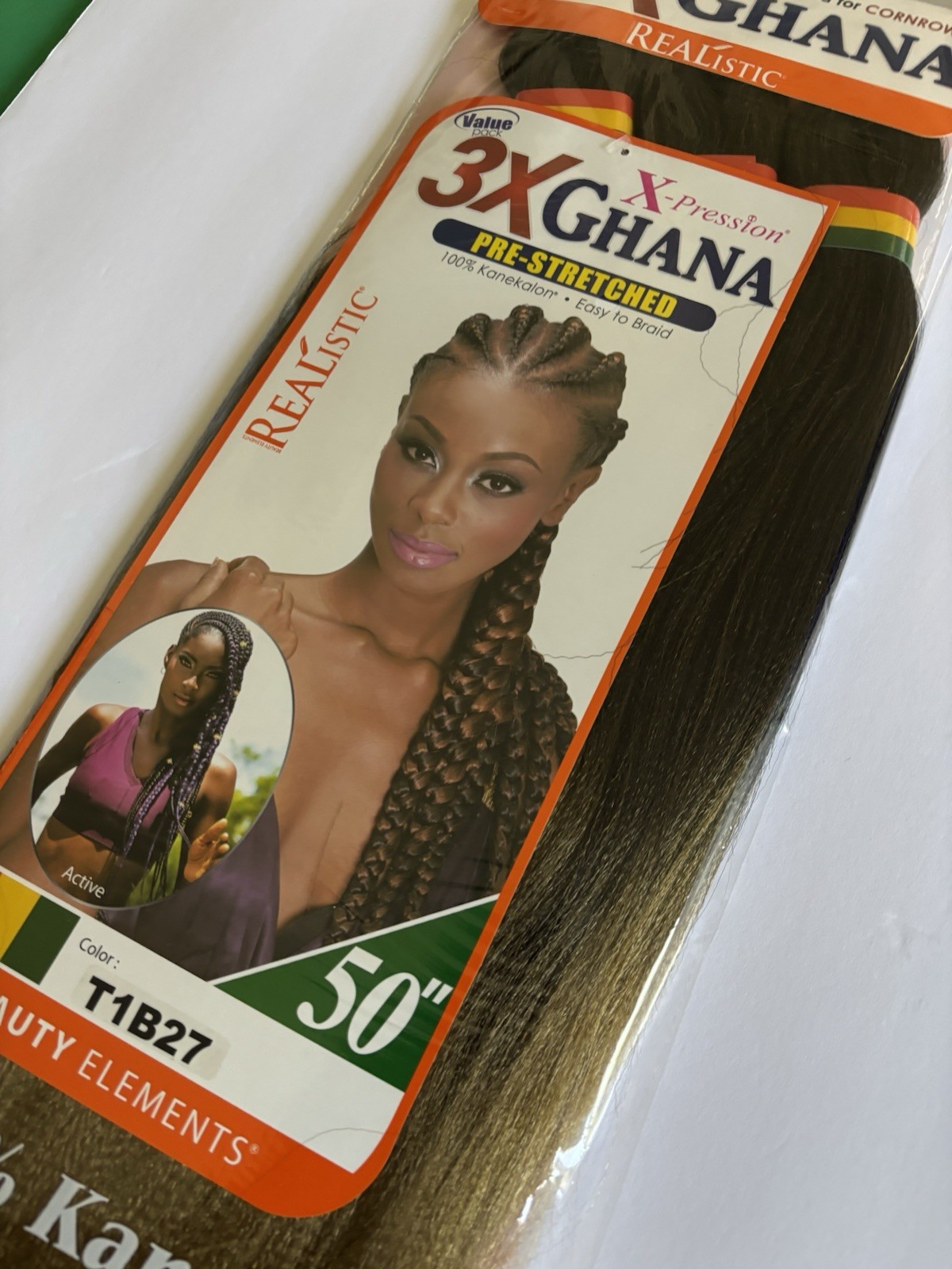 Realistic 50” 3X GHANA PRE STRETCHED 100% Kanekalon – Color T1B27 Brand New