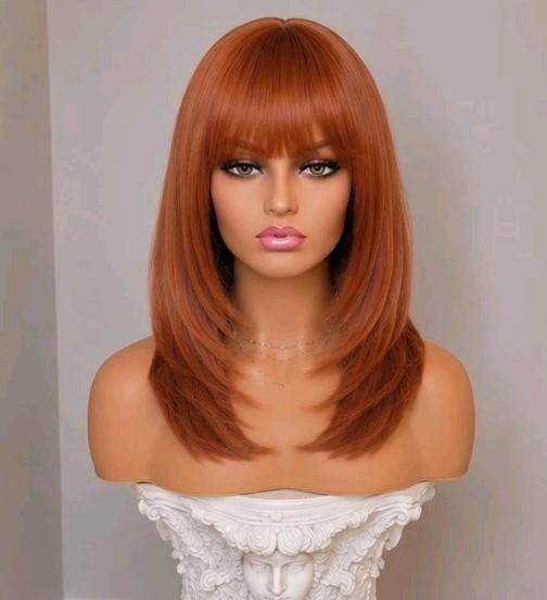 Long Wavy Curly Red Wine Dark Auburn Wig Heat Resistant Human Hair blend
