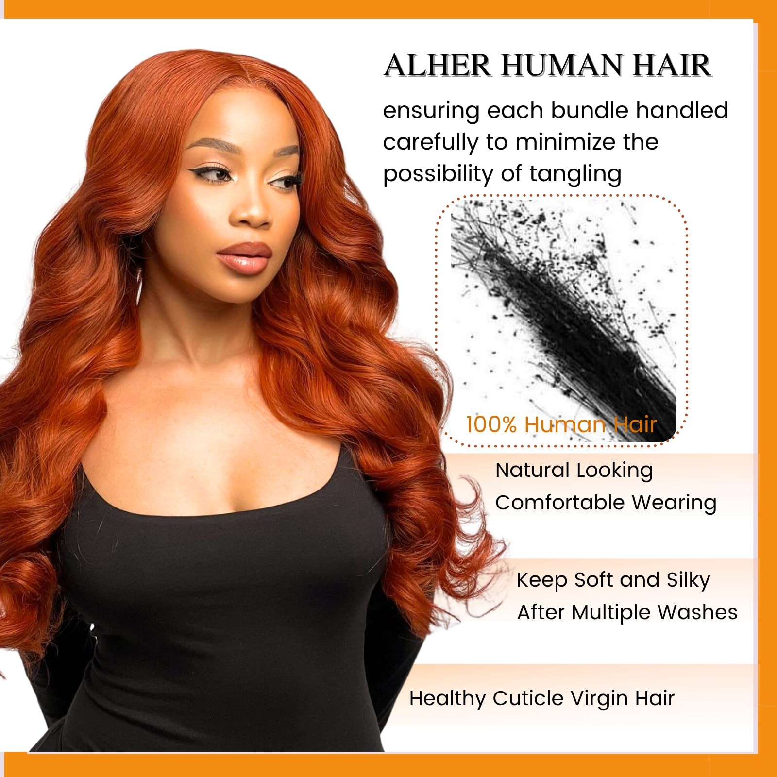 Alher 350 Ginger Orange Bundles Human Hair Body Wave Sew In Weave Wavy Bundles