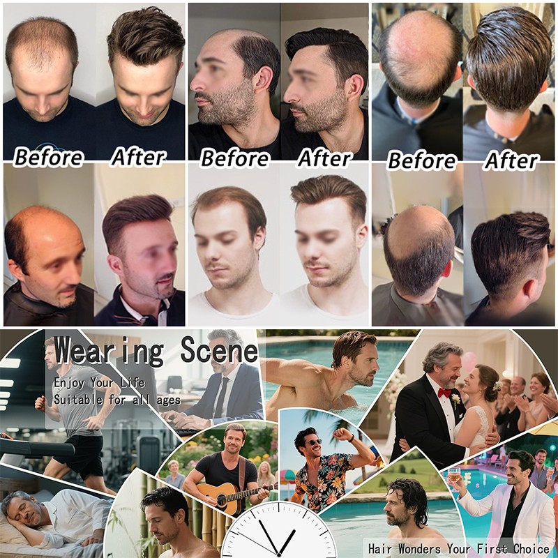 Mens Hair Replacement Ultra Thin Skin Toupee All Colors Hairpiece PU System Wigs