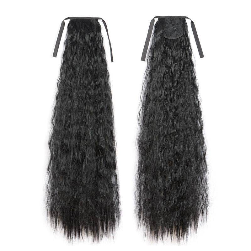 33in 140g Curly 85cm As Human Hair Extensions Corn Wave Ponytail Hairpiece Black