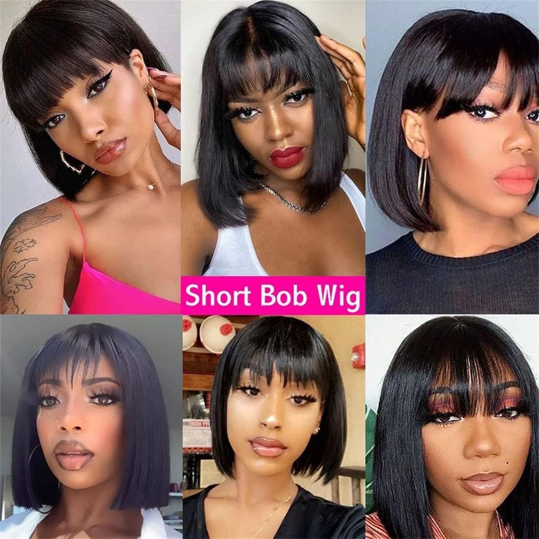 Straight Bob Wig with Bangs Human Hair Wigs for Black Women 2×1 Lace Front Wig