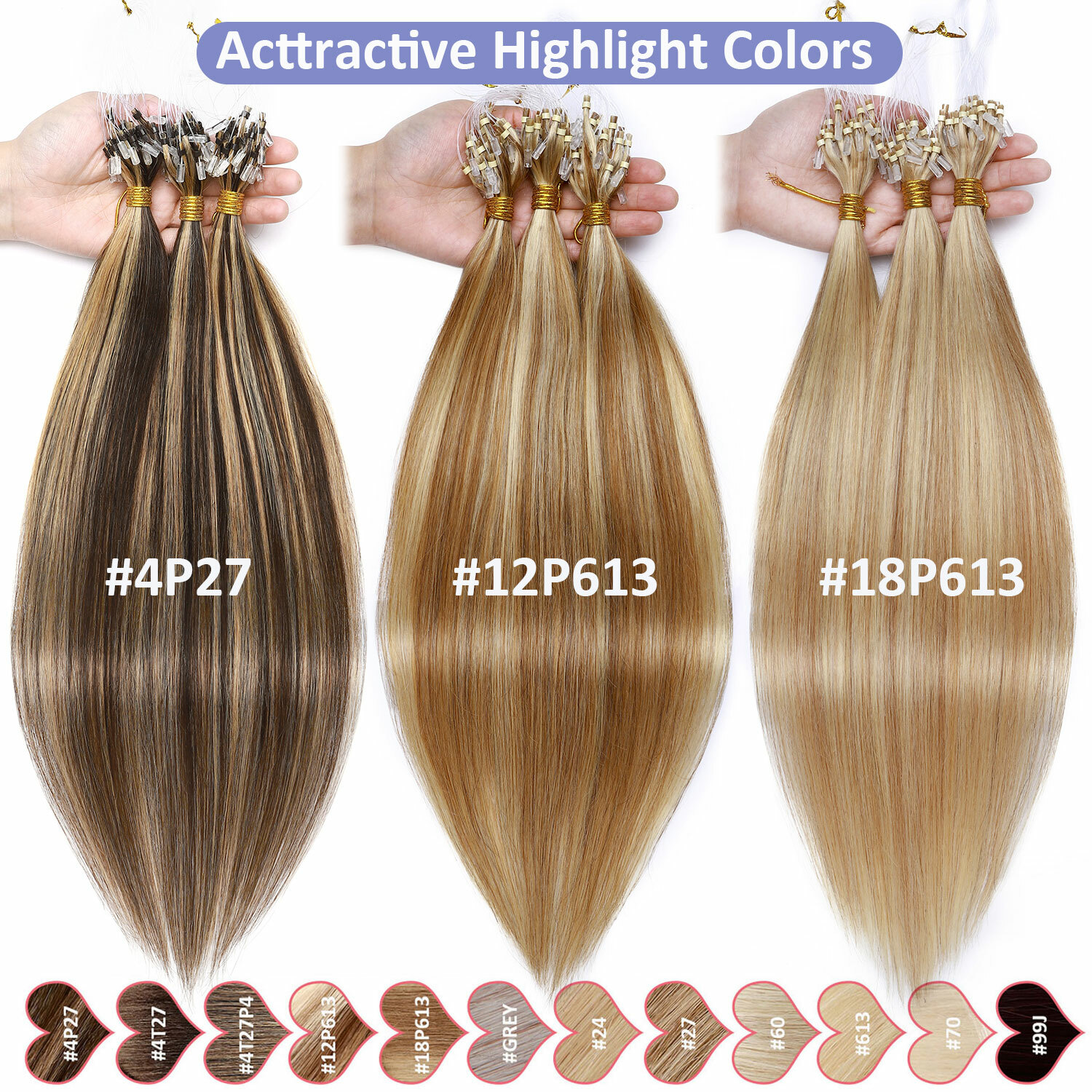 THICK 100% Russian Remy Human Hair Extensions Micro Loop Nano Ring Bead Balayage