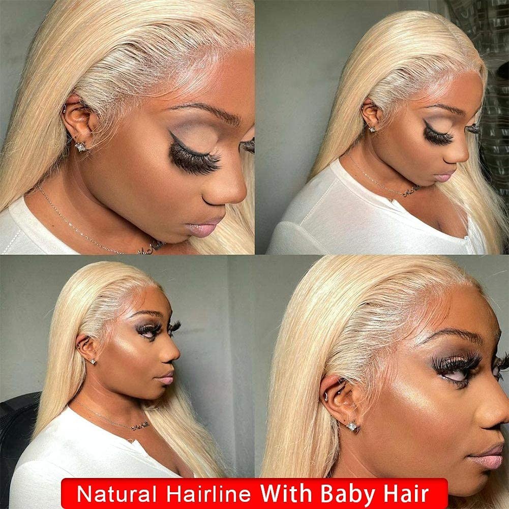 Blonde Lace Front Wig Human Hair Pre Plucked Bleached Hair Knots 13×6 Straigh…