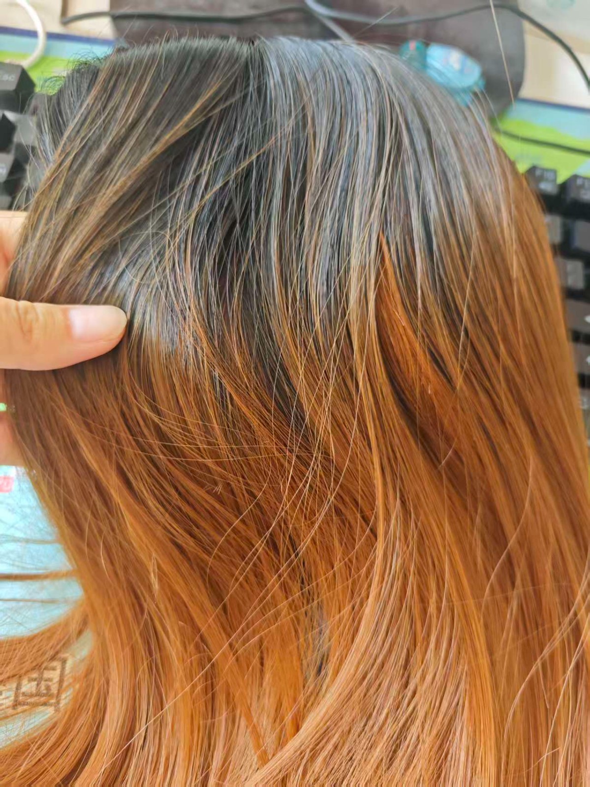 Black Ombre Brown Long Synthetic Hair Wig for Women Party Natural Middle Part Wi