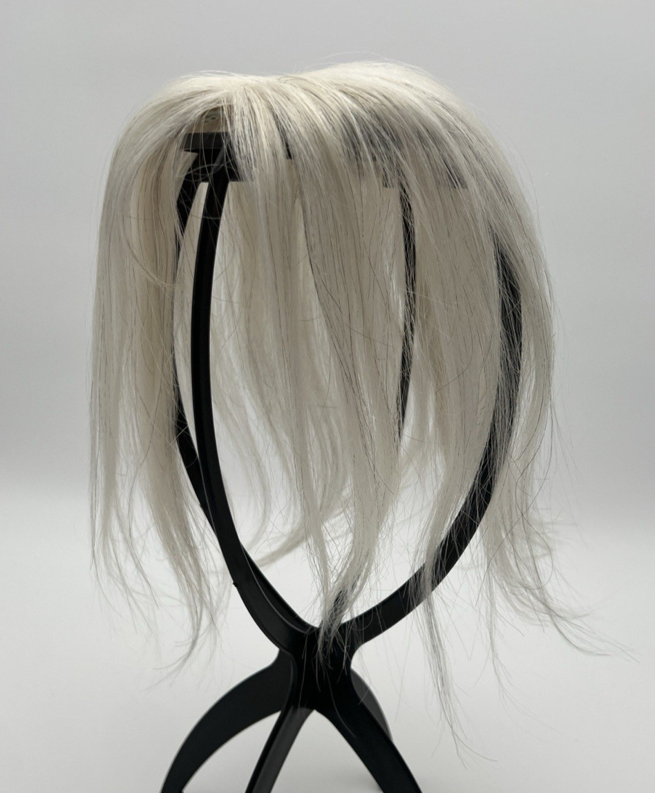 Platinum Blonde White w/ Black Strands 100% Human 10in Women Hair Topper