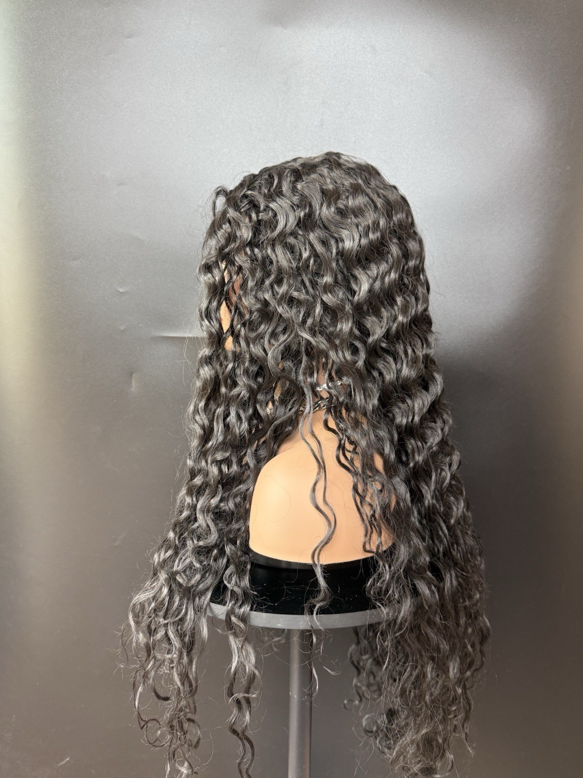 Black Wig Faux Lace 26 Inches Long Middle Part Spiral Curly