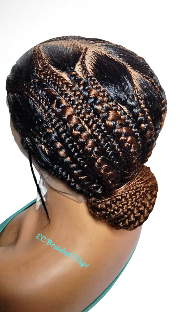 Bun Braided Wig. Natural Brush Cornrow Braids. Full Lace with Baby Hair.